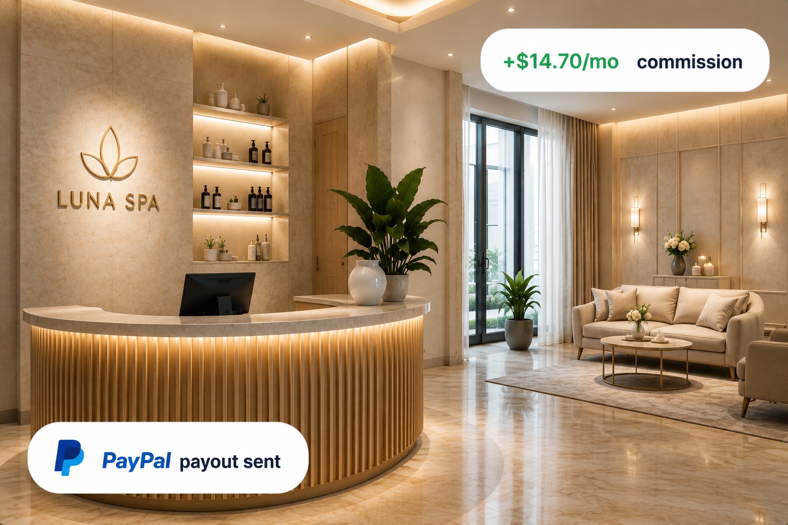 A referred spa business, with your monthly commission on its way