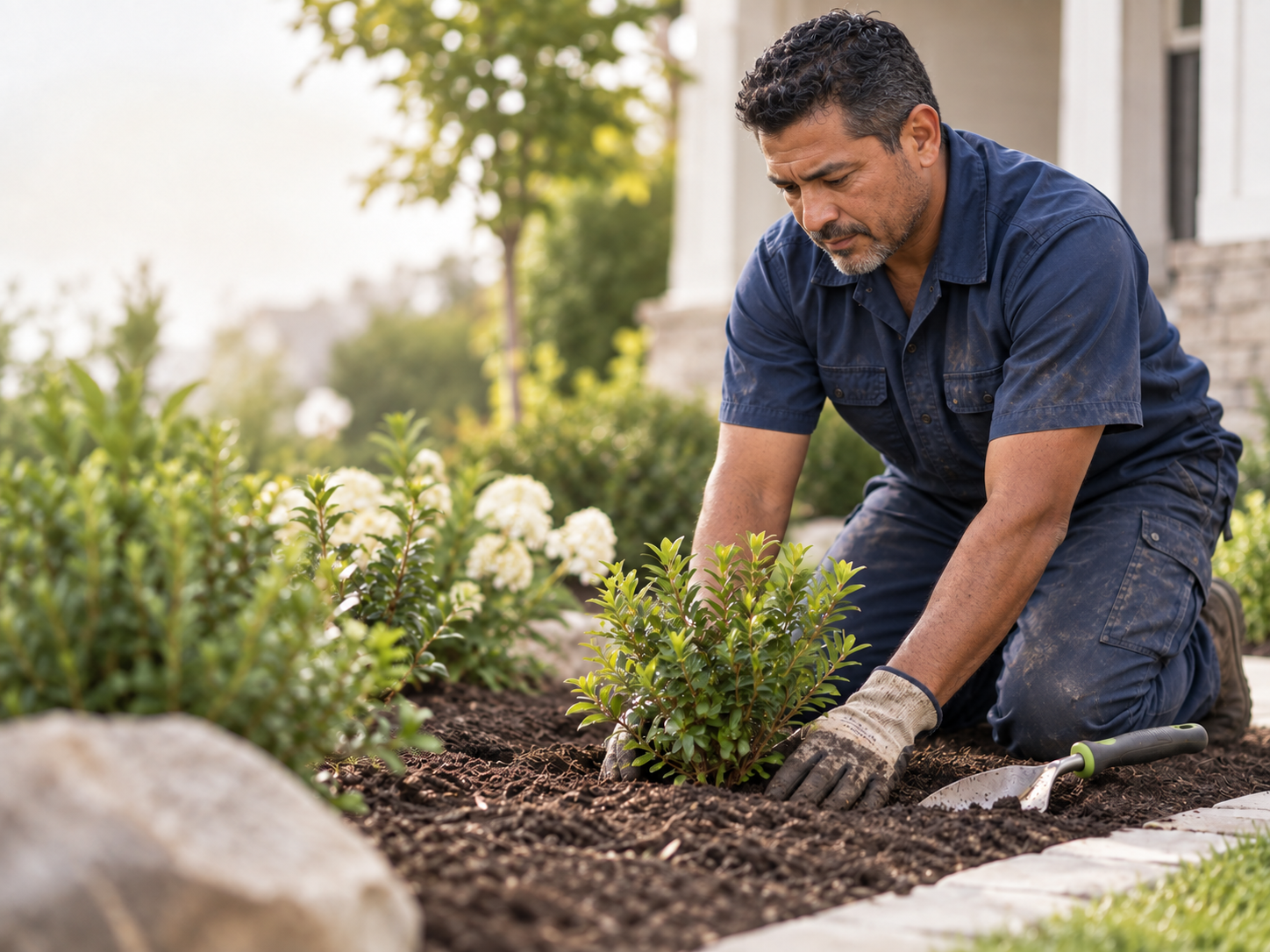 Landscaping professional at work