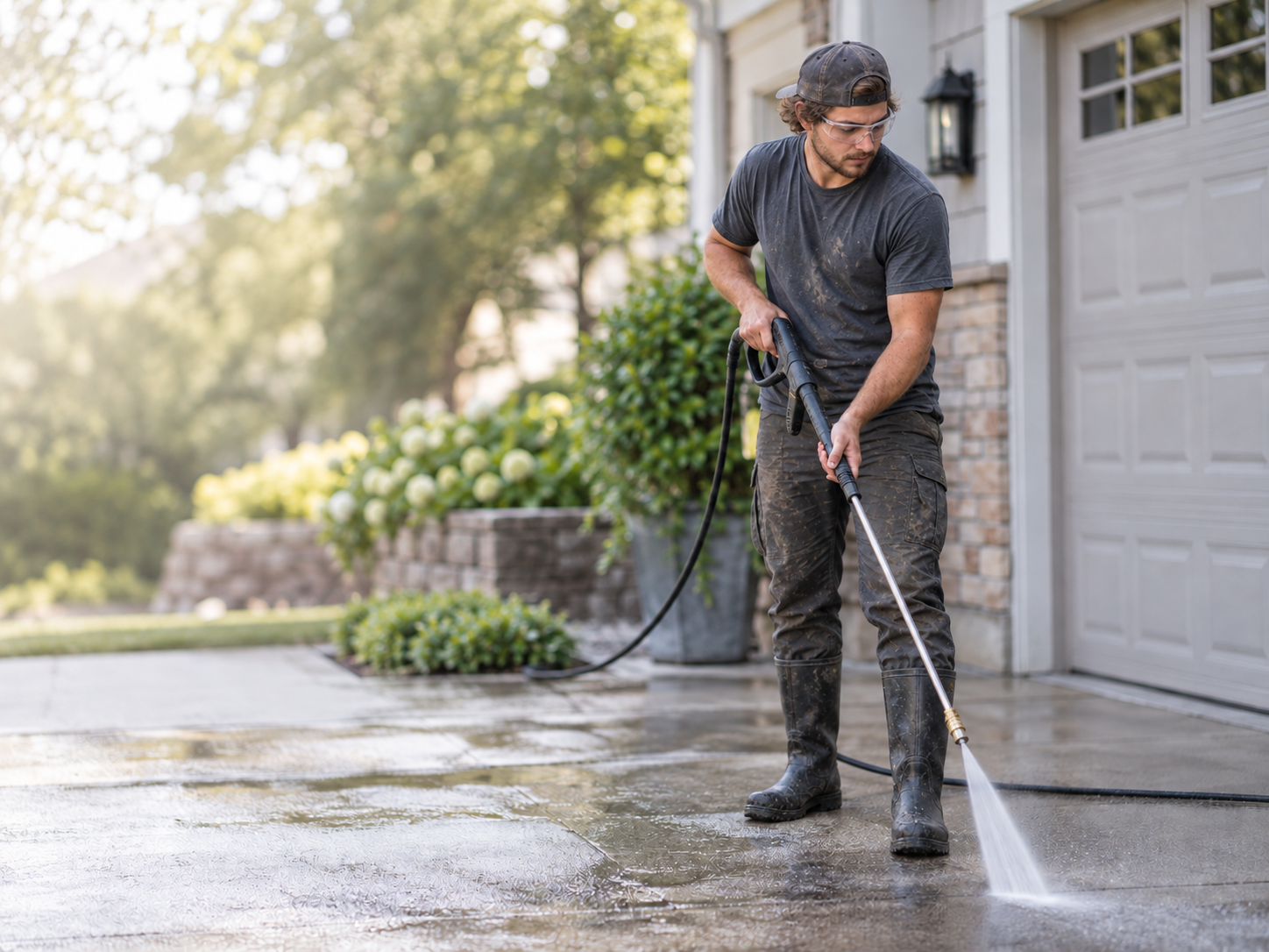 Pressure washing business professional at work